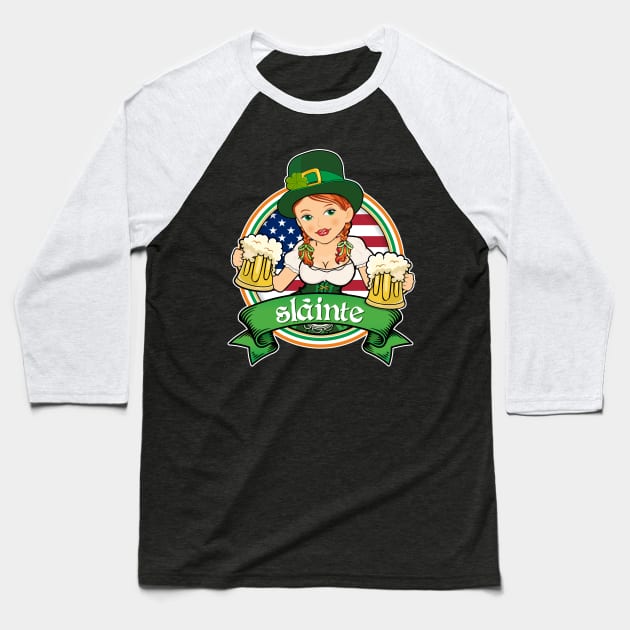 Irish Redhead Beer Maid American Flag Baseball T-Shirt by zeno27